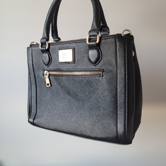 Black Gold Zip Saffiano Galleria Satchel Crossbody Top Handle Katie Judith Bag - Picture 2 of 12